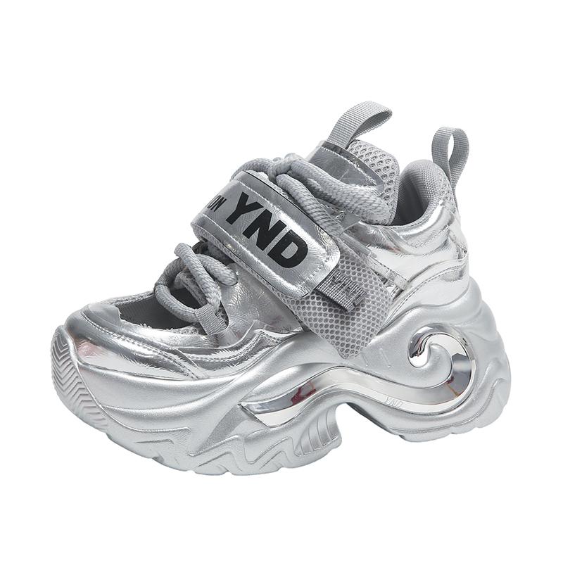 Модные летние блестящие кроссовки на массивной платформе с пайетками для женщин, дышащие, на шнуровке, увеличивающие рост, женские, модные, милые розовые кроссовки