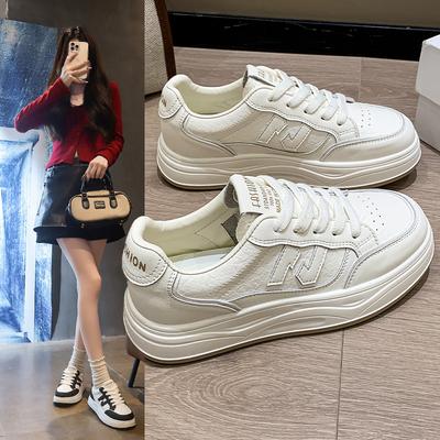 Первый слой коровьей кожи~ натуральная кожа маленькие белые туфли женская обувь осень и зима новый универсальный повседневный спорт одинарные туфли кеды