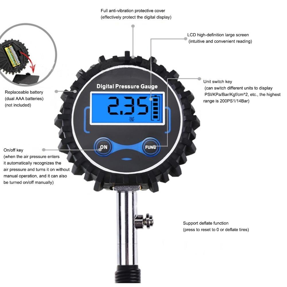 Aluminum Alloy Body Digital Tire Pressure Gauge LCD Backlit Tire Gauge Tire Pressure Check