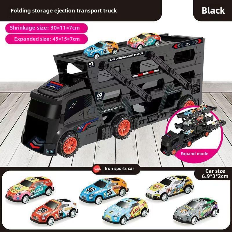 Детский автомобильный грузовик с 6 легкосплавными автомобилями, складной контейнер для хранения, игрушечный транспорт с выталкивающим рельсом для мальчиков 4-6 лет