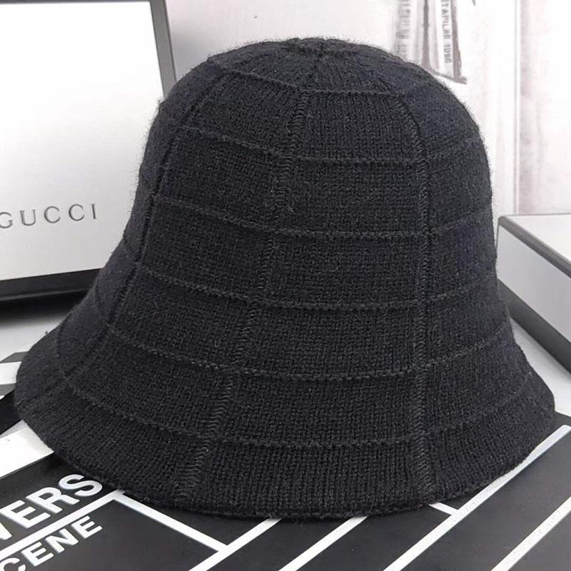 Кашемировая вязаная клетчатая шляпа-ведро Женская осень-зима теплая вязаная шерстяная шапка простая и элегантная однотонная рыбацкая шапка Шапка для бассейна