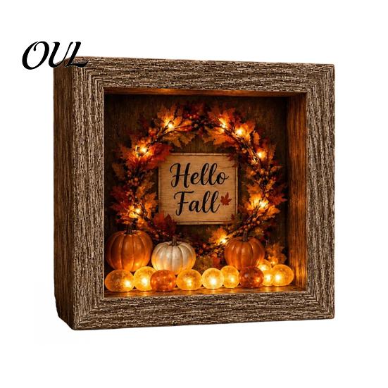 Craft Gifts for Adults DIY Lighted Halloween Ghost Shadow Box Kit, Wooden Frame LED Warm Light, Gothic Bedroom Decor Memory with Crystal Glass Panel,