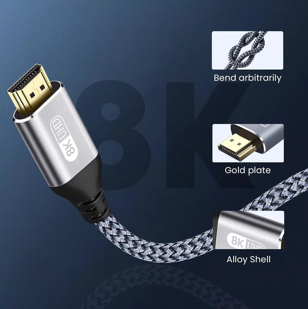 Кабель SUNROZ 1м HDMI - HDMI (v2.1, 48Gbps, 8K/4K, 60Hz) Aluminum Neylon cord (A48745)