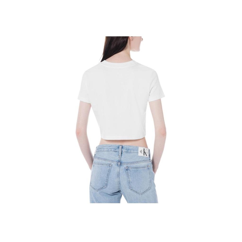 Calvin Klein Solid Short Sleeve T-Shirt Women Tops White J224288-YAF