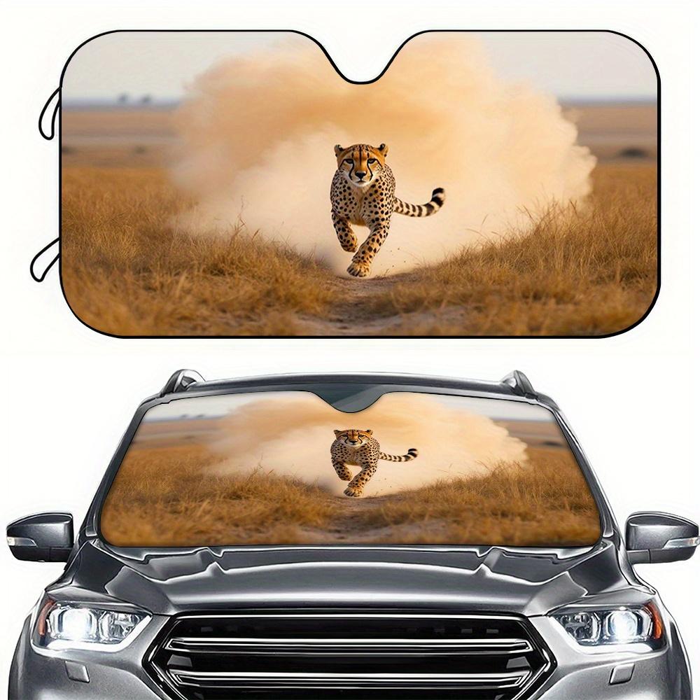 1pc Car Sunshade, Running Cheetah Car Sun Visor, HD Printed Sunshade, Easy To Install, Suitable For Sedan And SUV Decoration