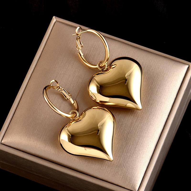 Серьги-кольца Heart Huggie Hoop, асимметричные большие серьги для женщин, золотые украшения, подарок девушке