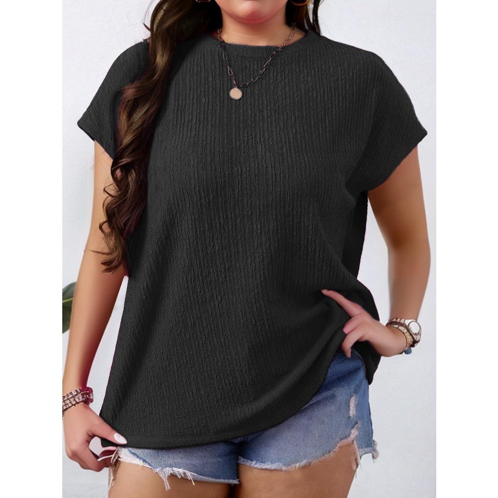 Летняя Новинка Модная Женская Футболка Большого Размера с Круглым Вырезом Однотонная с Короткими Рукавами-Крылышками