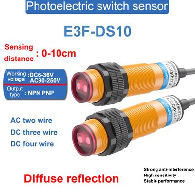 E3F-DS10 Расстояние обнаружения 10 см Диффузное отражение Фотоэлектрический датчик Переключатель DC6-36V AC90-250V NPN/PNP