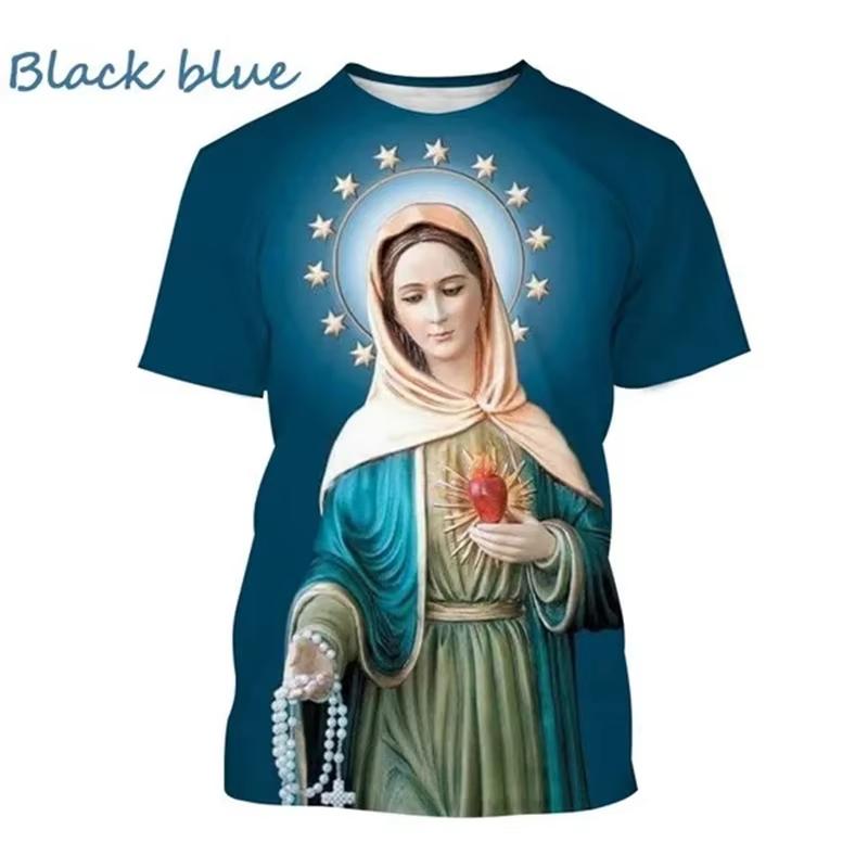 Easter Virgin Mary Goddess of Mercy 3D Print T-Shirt Christian Blessed Jesus God Tee Female Style Clothing Short Sleeve Tops Tee