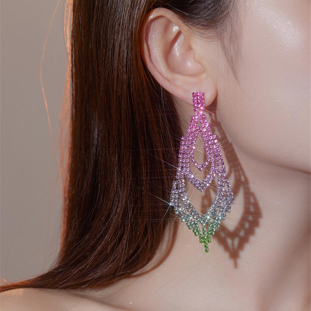 New Jewelry Senior Sense Of Super-Flash Full Diamond Long Earrings Luxury Temperament Bridal Earrings Women's Earrings 1 Pair