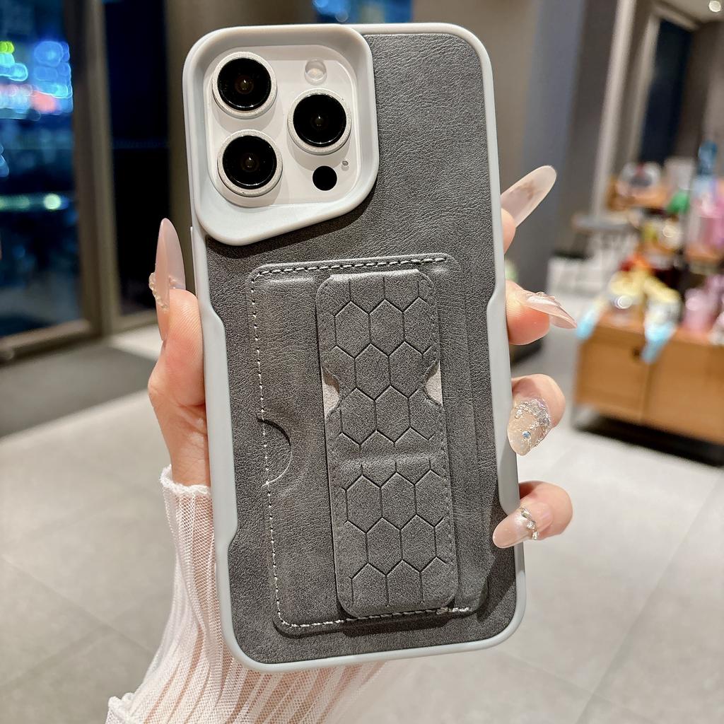Матовая Кожаная Текстура Держатель для Карт Чехол-Подставка Для iPhone 17 16 15 14 13 12 11 Pro Max Кошелек Защита Защита от Царапин Задняя Крышка