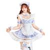 Cosplay Maid Waitress Housekeeper Check Gingham Check Animal Cat Cat Cat Ears Blue Gray Blue Gray Costume Disguise Marie Moon 10 Piece Set 10202