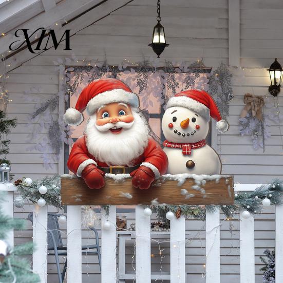 Reusable Outdoor Holiday Signage 2D Wooden Christmas Welcome Sign, Santa Reindeer Penguin Yard Ornament, Courtyard Ornaments Cartoon Garden