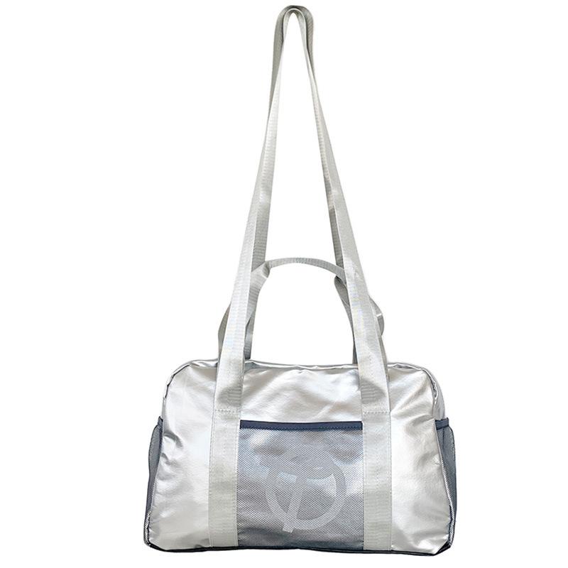 Новая глянцевая дизайнерская модная и универсальная большая вместительная серебристая спортивная сумка через плечо дорожная сумка дорожная сумка