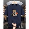Men's Summer 100% Pure Cotton Fashionable Casual Loose Plus Size Leisure Bear Printed Sports Round Neck Short Sleeved T-shirt