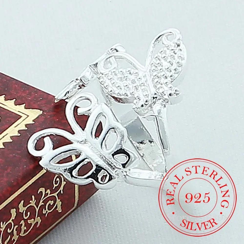 925 Sterling Silver Butterfly Ring - Elegant Openwork Adjustable Ring for Women Delicate Hollow Out Wedding Party Jewelry
