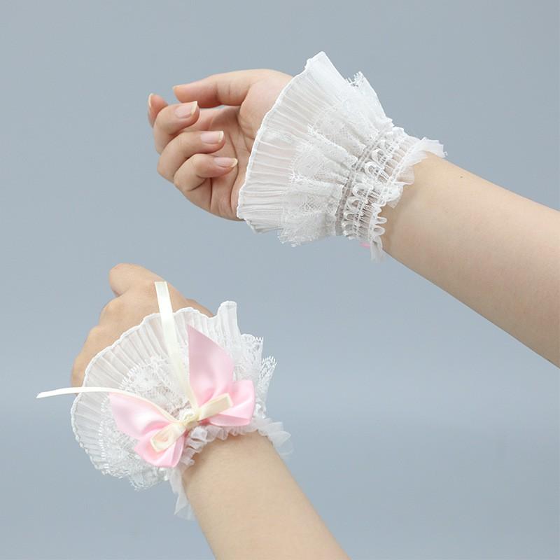 Lolita Lace Sleeve Cuffs With Bow Detail Women Cosplay Wedding Gothic Style