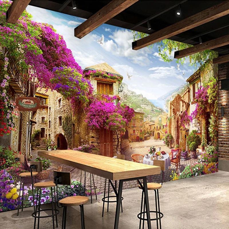 3D Mural Европейский Город Обои Пасторальный Городской Пейзаж Природа Настенные Фрески Кафе Ресторан Фон Обои