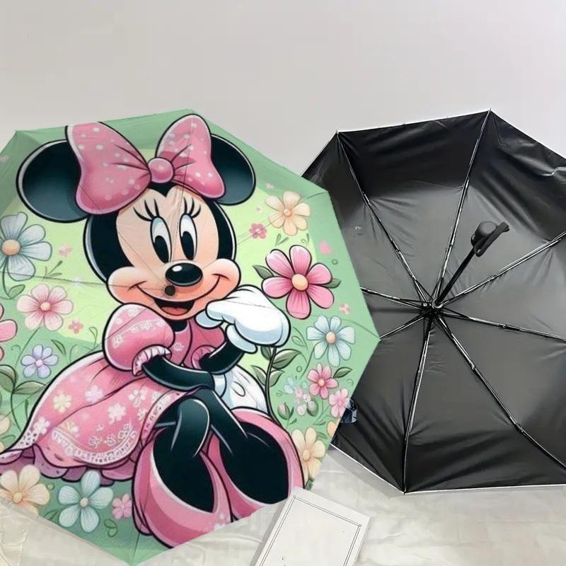 1PC Minnie Mouse flowers Automatic Open/Close Umbrella with Windproof, 8-Rib Sturdy Canopy, Durable Ribs, Fashionable Design, Outdoor Accessory, Fun P
