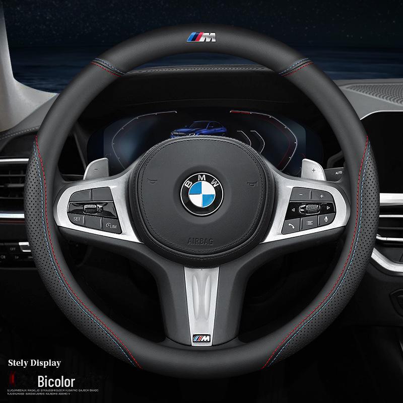Leather Steering Wheel Cover for BMW: Fits 3, 5 Series, X1-X7, 320li, 525li