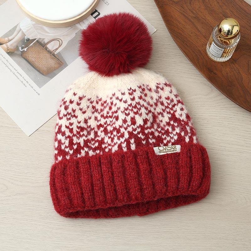 Autumn and Winter Windproof Thickened Thick Thread Wool Hat Knitted Hat Jacquard Warm Ear Hat Women's Outdoor Travel