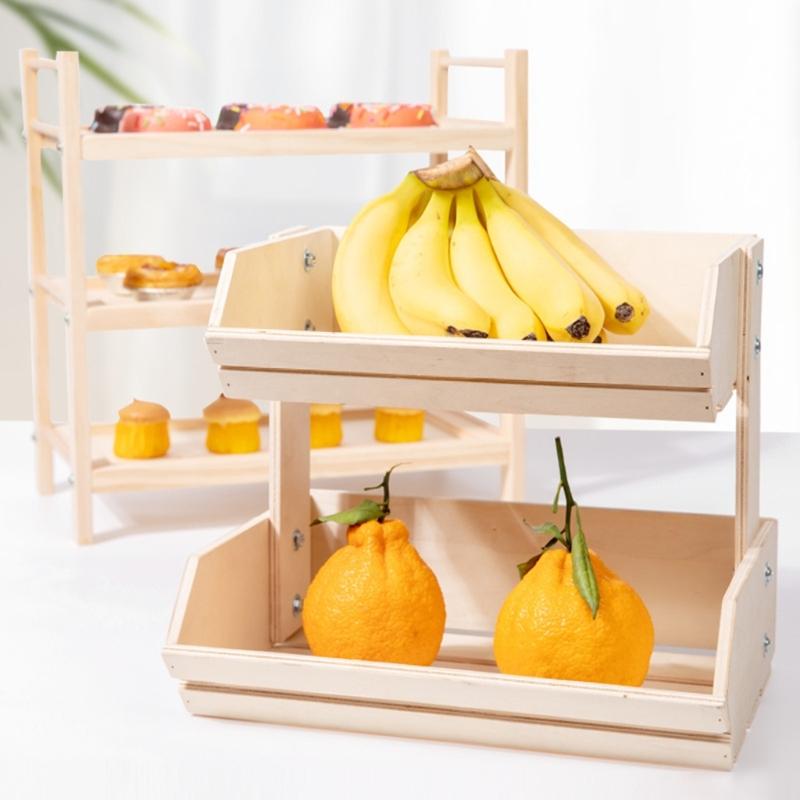 2 Layer Wood Fruit Bowl Holder And Bread Basket Display Shelves Ideal For Storing Fruits Vegetables Snacks In Kitchen