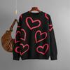 Autumn Winter Round Collar Love Bump Color Sweater Loose Knitted Pullover