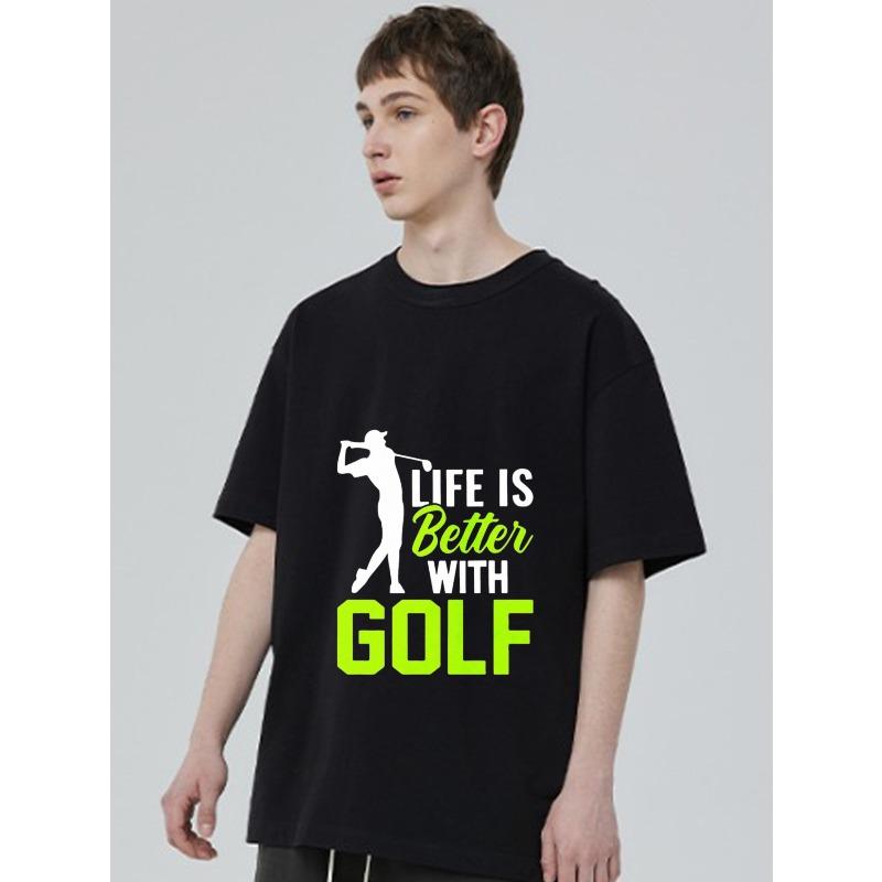 Мужская черная футболка с силуэтом игрока в гольф и надписью Life Is Better with Golf для повседневной носки и энтузиастов гольфа