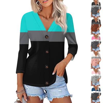 Женская модная повседневная рубашка на пуговицах с геометрическим принтом в полоску, топ-кардиган с рукавом три четверти