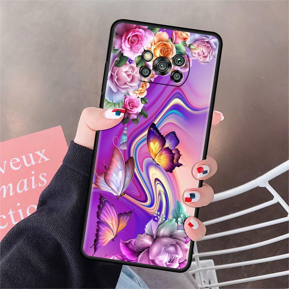 Чехол для Xiaomi Mi Poco X3 NFC X4 Pro F3 F4 GT M4 M3 F1 C40 11 Lite 11T Мягкий силиконовый чехол для телефона с изображением бриллиантового цветка и бабочки