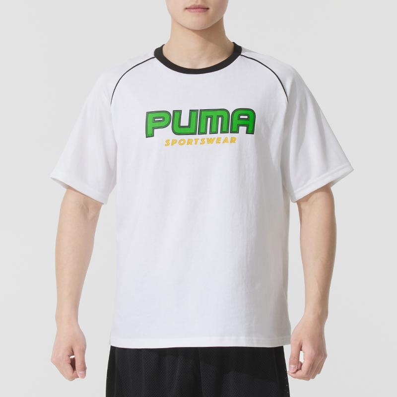 Puma Футболка унисекс с круглым вырезом и коротким рукавом реглан, дышащая, с надписью Ss25, белая, 631723-02