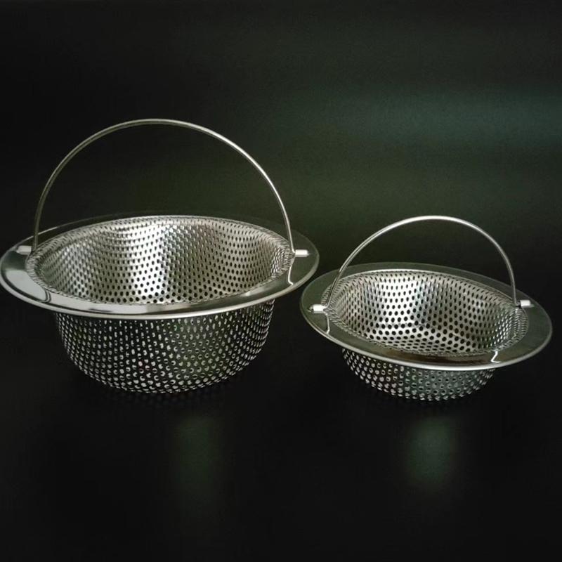 Фильтр для раковины из нержавеющей стали 304 с ручкой, мелкоячеистый фильтр для раковины, кухонный, глубокий, легкий, стильный, для еды, волос, сливы