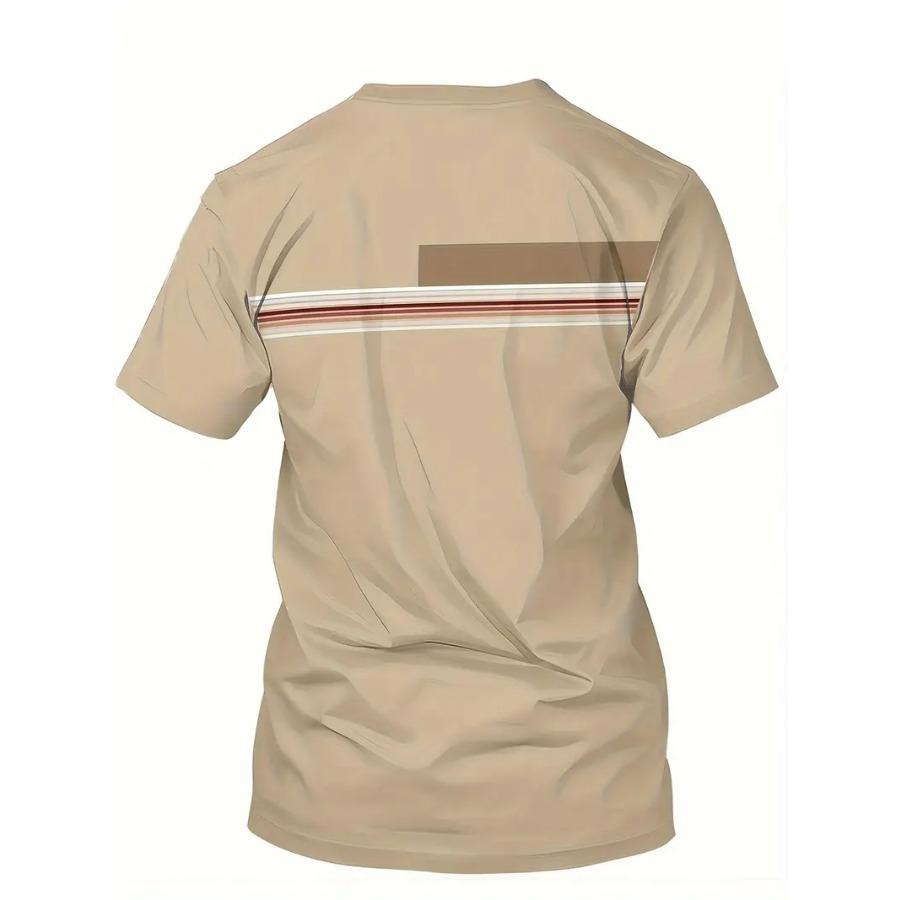 Футболка мужская с круглым вырезом и коротким рукавом - мягкая слегка эластичная полиэстеровая ткань, узор в полоску, повседневная, весна-лето