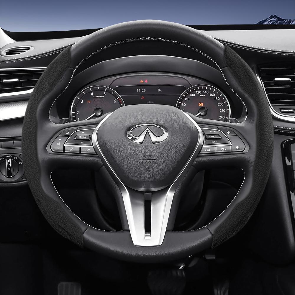 Bpzsw1 Подходит для рулевого колеса Infiniti Sports из замшевой кожи со съемной конструкцией на кнопках для моделей, таких как Q50 Qx50 Qx55