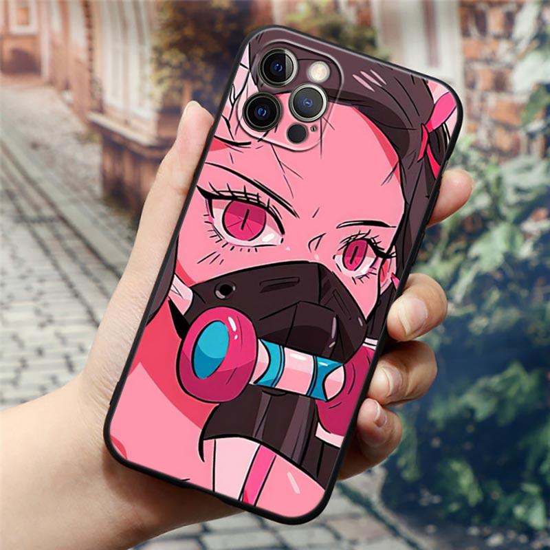 Супер милый чехол для телефона с аниме девушкой для iPhone14 13 12 11 PM Pro Max 8 7 SE XR XS Plus, черный мягкий силиконовый чехол Fundas Coques Shell
