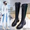 Женские осенне-зимние новые ботинки-рыцари с высоким голенищем, повседневные кожаные ботинки на толстом каблуке, бархатные туфли, детские