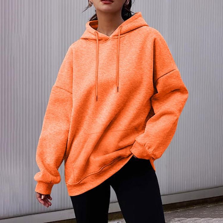 Women's Fashion Fleece Pullover Hooded Sweatshirt Long Sleeve Short Solid Color Autumn Winter Casual Sweatshirt