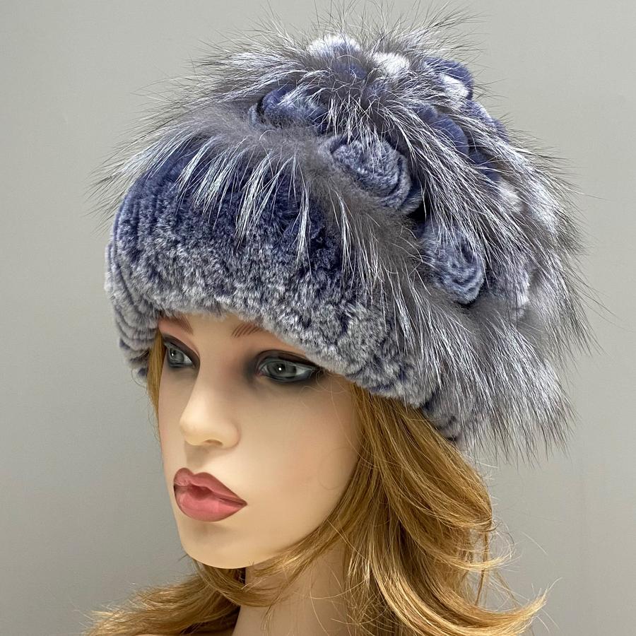 Цветочная меховая шапка из кролика Зимняя женская модная стильная теплая шапка из натурального меха