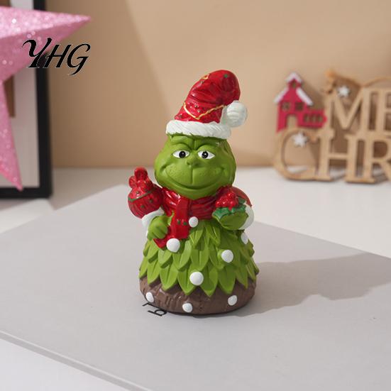 Outdoor Garden Statues Christmas Green Monsters Ornament with Santa Hat And Scarf, Resin Frog Theme Landscape Figurine for Home Decoration,