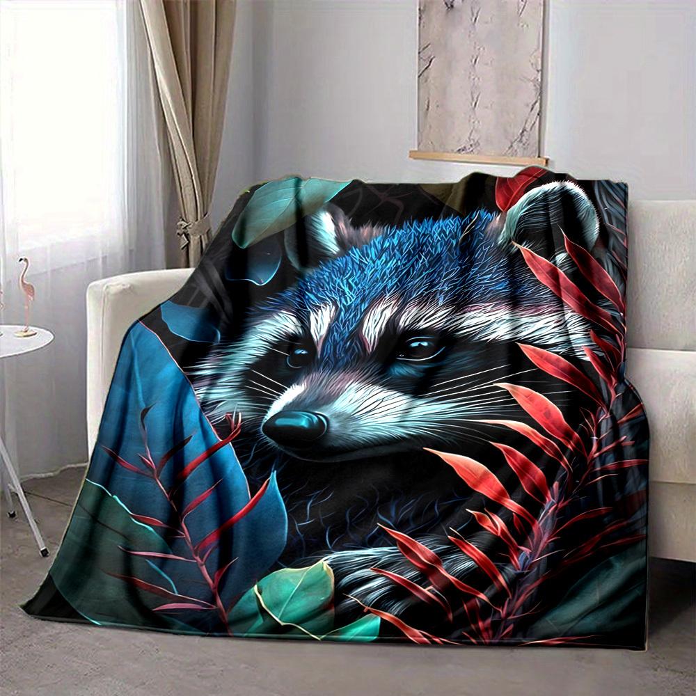 1PC Raccoon Print Blanket - Soft Warm All-Season Throw for Sofa, Bed, Car, Office, Throw For Sofa yy250916126