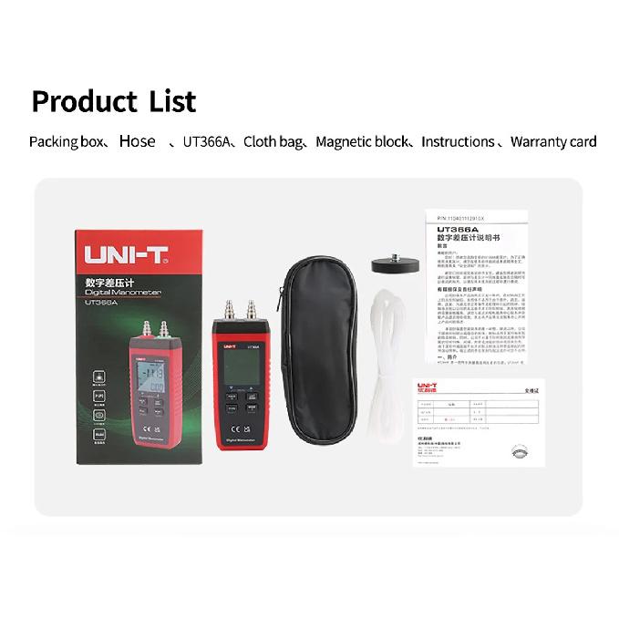 UNI-T Digital Manometer UT366A Air Pressure Gauge Handheld Pressure Differential Detector Pressure Measuring Device