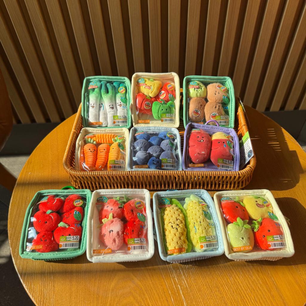Cartoon Fruit Vegetable Plushies Mini Pendant Set Simulated Fresh Food Packaging Funny Small Gift Friends Collectible Bag
