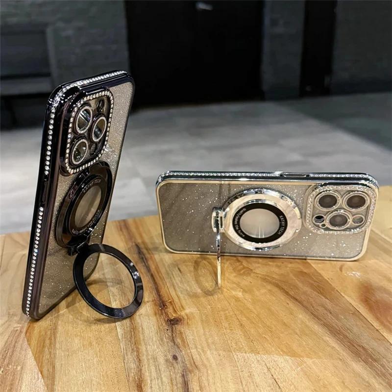 Роскошный чехол с магнитной подставкой и блестящим бриллиантом для iPhone 11 12 13 14 Plus 15 Pro Max XSMAX XR X 7 8 Plus SE Samsung S22 S23 S24 Ultra Plus