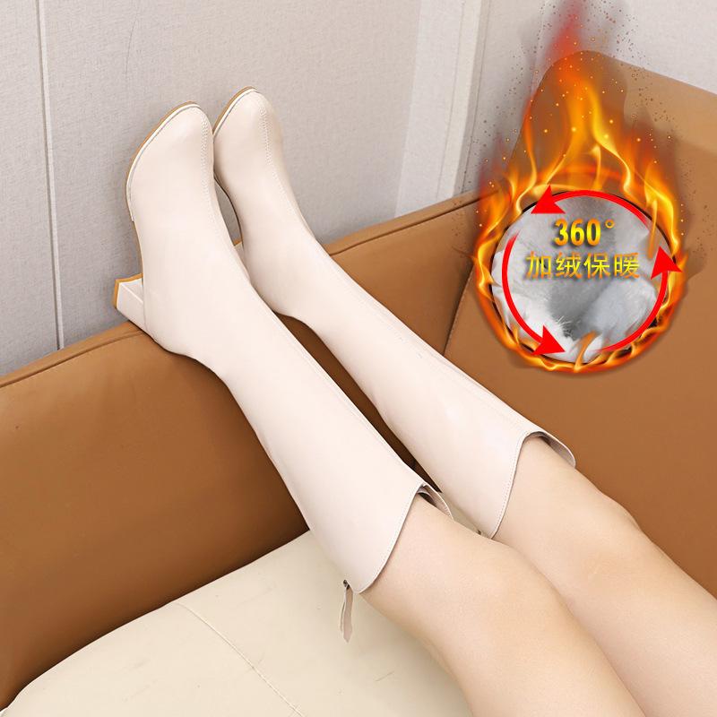 Элегантные сапоги на высоком каблуке женские осенне-зимние новые из мягкой кожи высокие сапоги-рыцари ретро бархатные женские кожаные сапоги