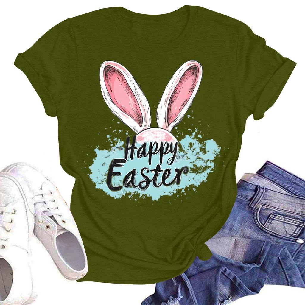 Women's Casual Loose Printed T-shirt Round Neck Pullover Short Sleeved Top