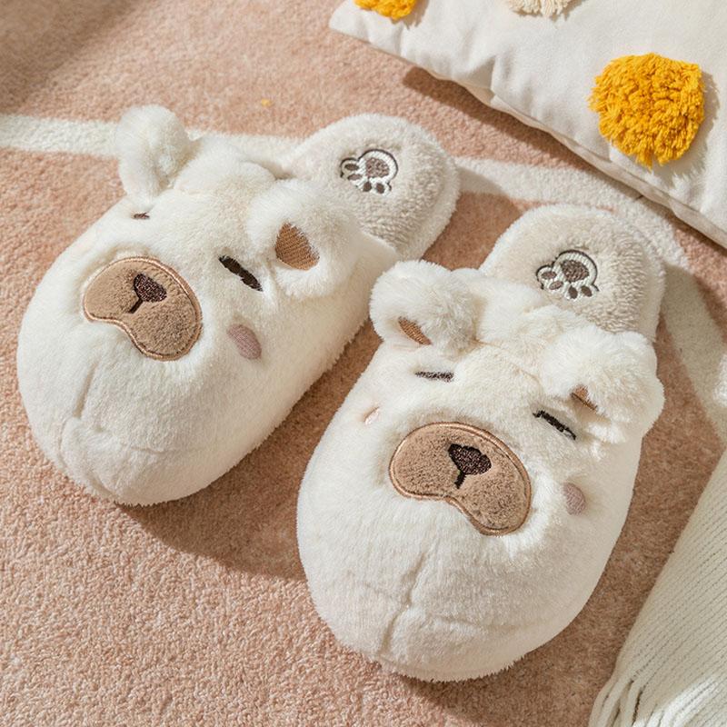 Unisex Cartoon Plush Slippers Women Men Autumn Winter Warm Thick Flannel Home Cotton Shoes Couple Cute Bear Slippers Indoor Boot