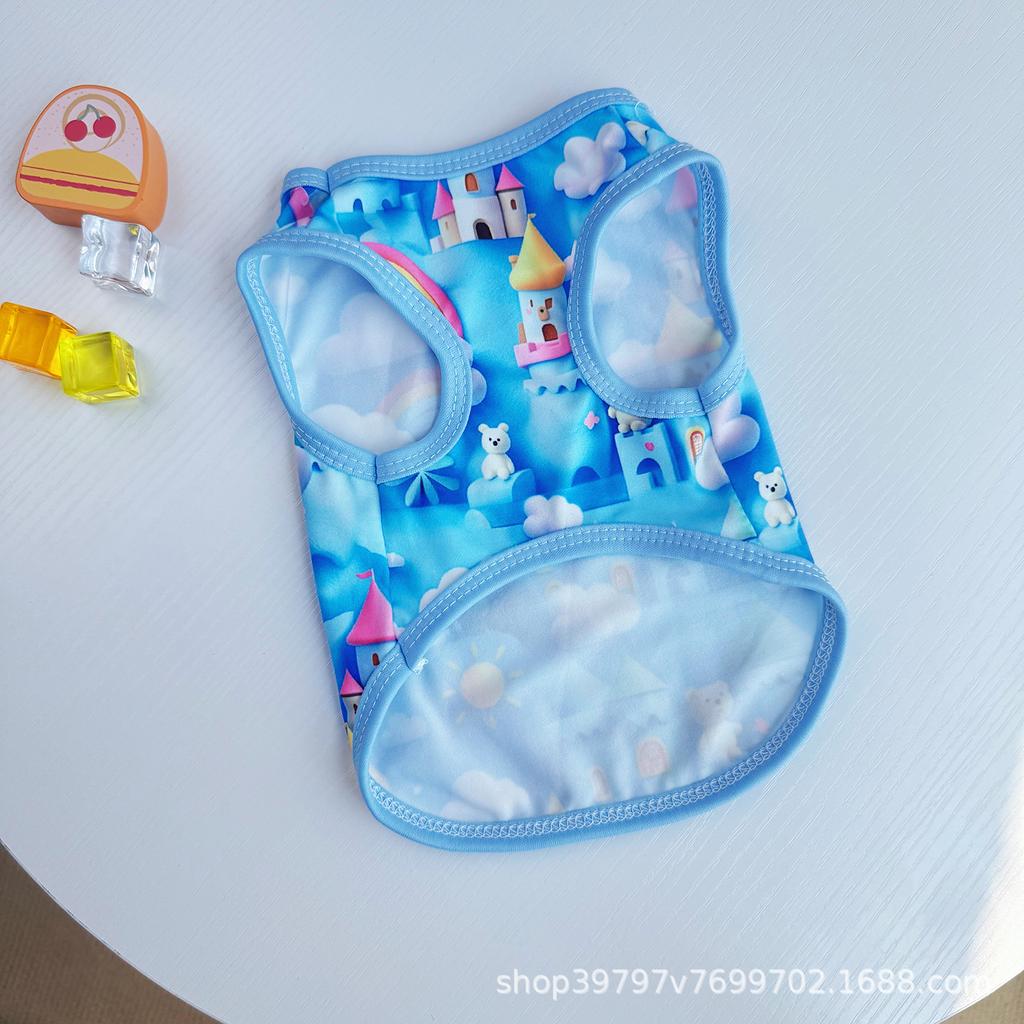 Spring and summer pet clothes, cat and dog clothing, vest cartoon three-dimensional printing, more breathable than a bear