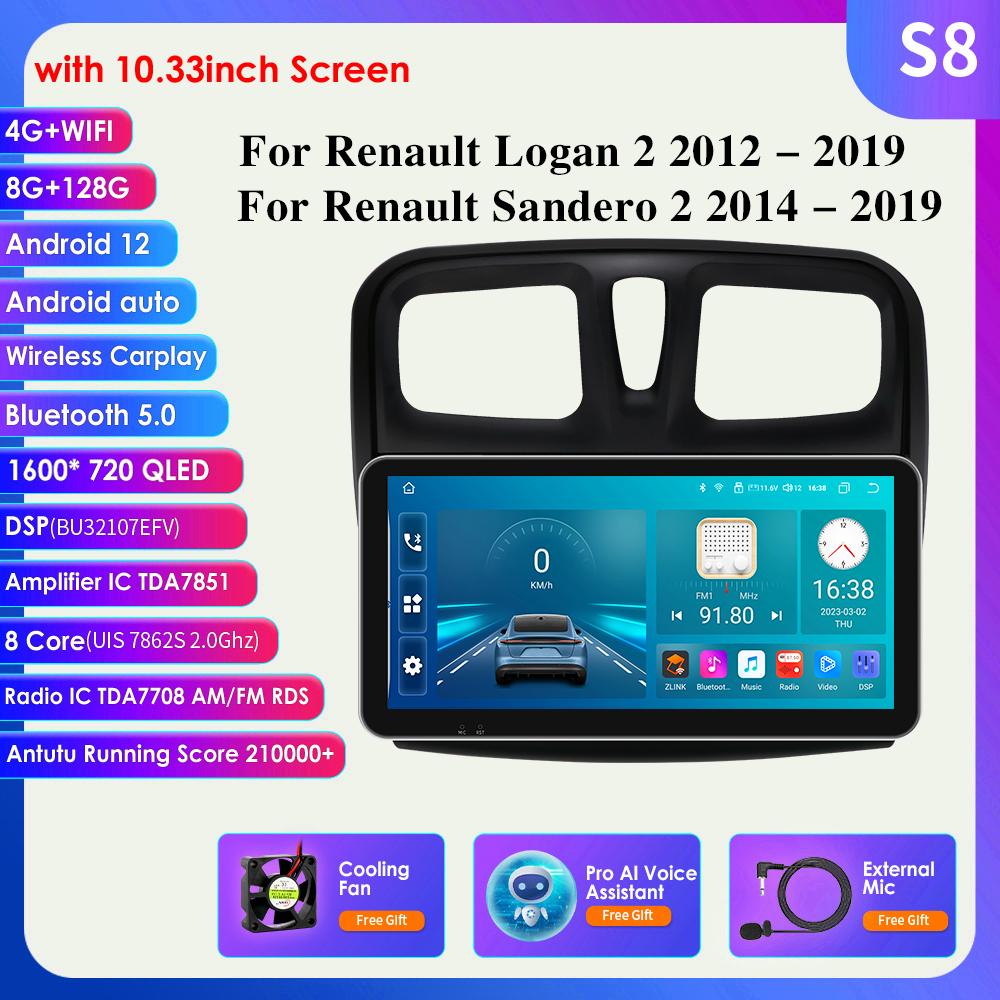 2din Android Авторадио для Renault Logan 2 2012-2019 Sandero 2 Автомобильный радиоприемник Мультимедийный видеоплеер GPS Navi Головное устройство Carplay 4G Интеллектуальный экран