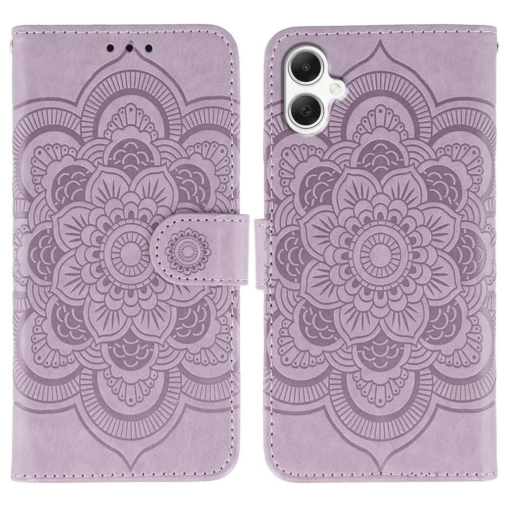 For Samsung Galaxy A06 4G/5G/A07 Case PU Leather Mandala Imprinted Design Wallet Phone Cover with Wrist Strap