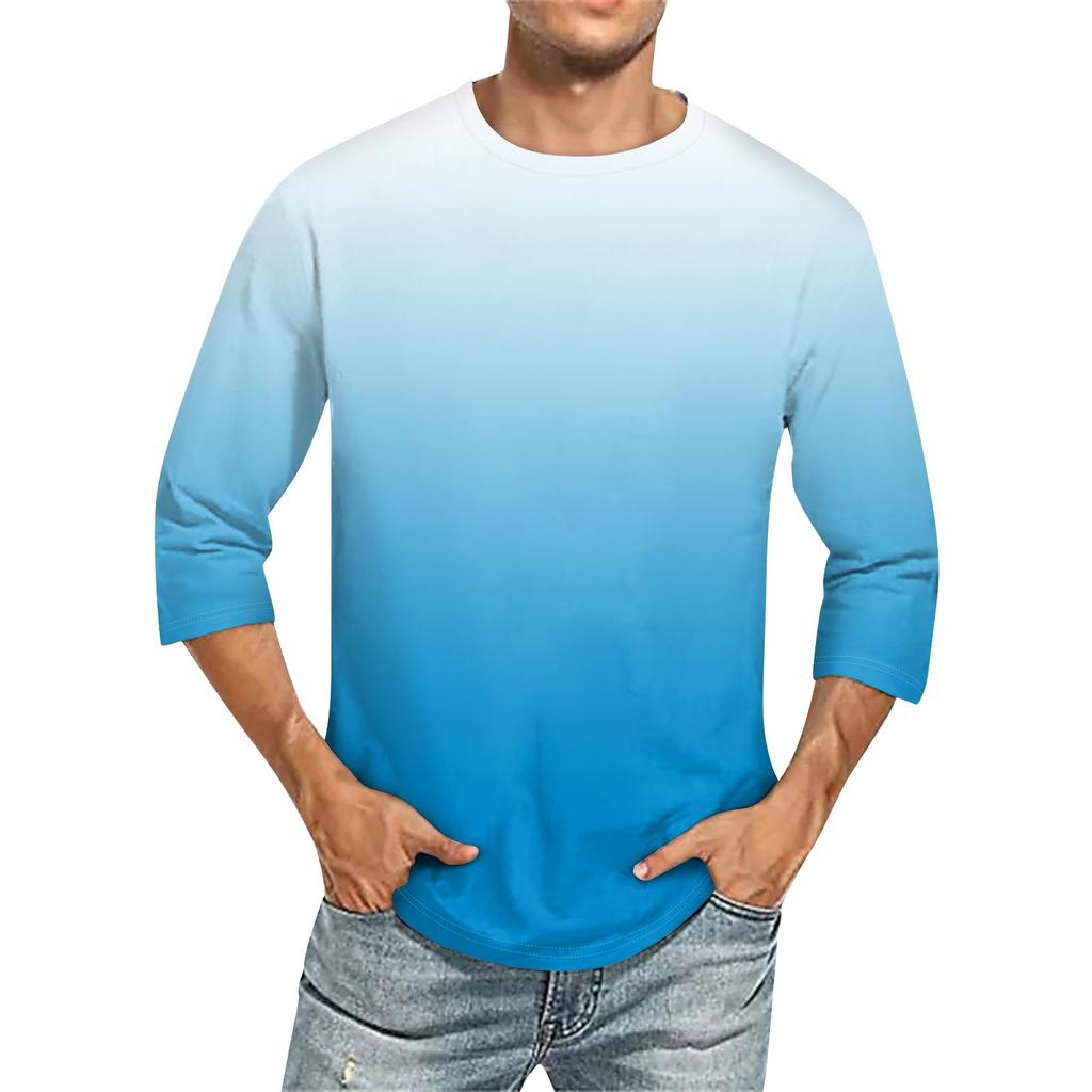 Мужская однотонная футболка с круглым вырезом и рукавами три четверти